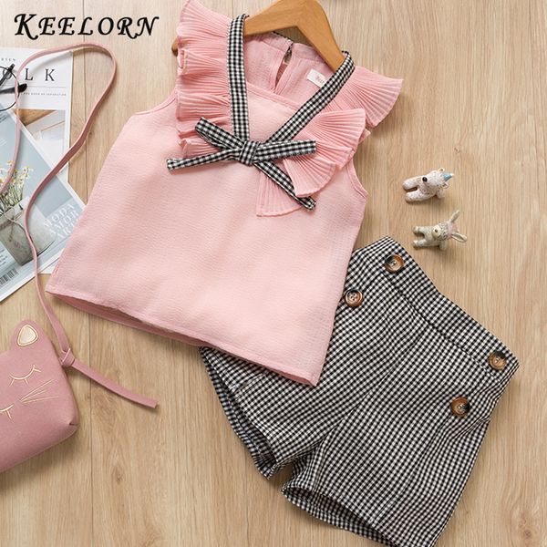 

keelorn girls clothing sets 2020 brand summer fashion chiffon short sleeve t-shirt + shorts infant girls outfits kids clothes lj200916, White