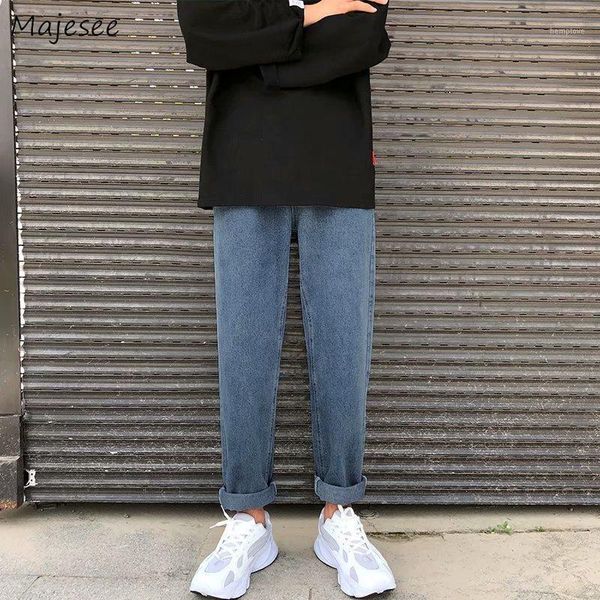 

men jeans big size 2xl denim loose straight wide leg ankle-length casual all-match leisure students streetwear solid korean new1, Blue