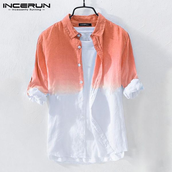 

incerun fashion gradient shirt men hanging dyed long sleeve cotton casual button brand shirts men camisa 20191, White;black