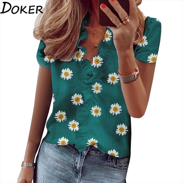 

2020 new design womens and blouses streetwear floral print v neck short sleeve women shirts plus size office blouse femme, White
