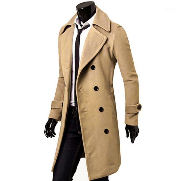 

2020 new arrivals autumn winter trench coat men brand clothing cool mens long coat cotton male overcoat1, Black