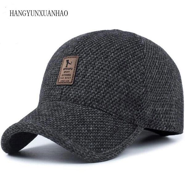 

hangyunxuanhao woolen knitted design winter baseball cap snapback thicken warm hats with earflaps for men golf hat t200103, Blue;gray