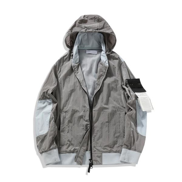 

20 spring/summer thin metal nylon hood men's jacket hidden cap special reflective fabric mosaic coat, Tan;black