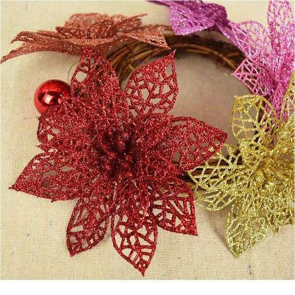 

14cm glittered faux flower rose gold red blue fake poinsettia flower wedding christmas flowers wreath garland dec bbyycr