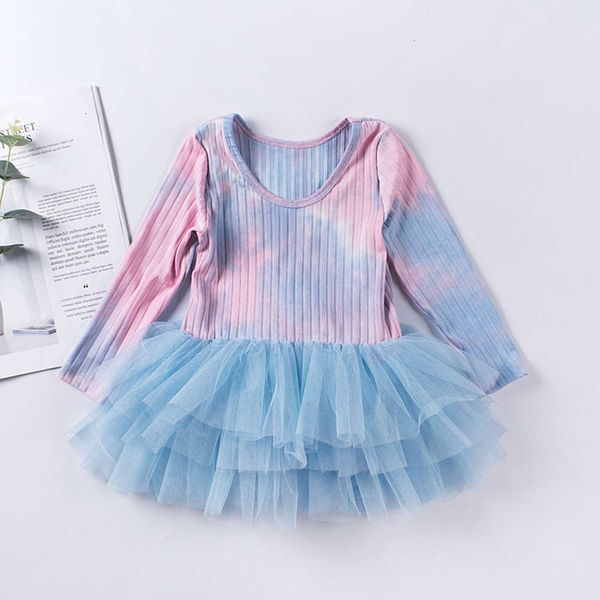

dance children's spring summer autumn exercise girl's ballet skirt long sve one-piece performance examination body drs, Blue