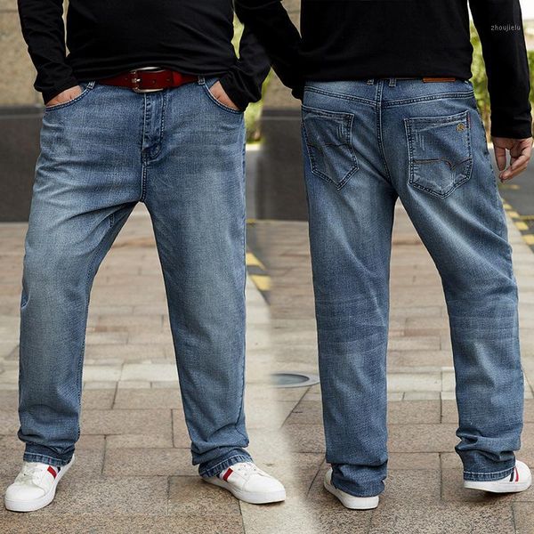 

30-54 classic long jeans for men spring autumn casual stretch straight new plus size baggy denim pants business varsity trousers1, Blue