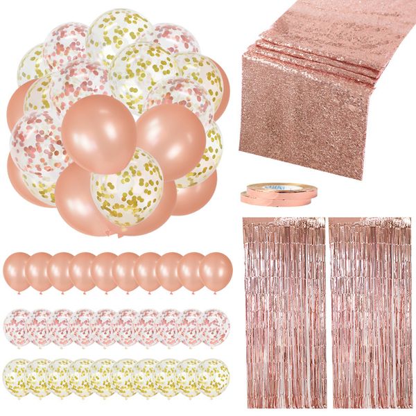 

35pcs rose gold balloons party decorations supplies set latex balloon sequin table runner for wedding birthday baby shower decor
