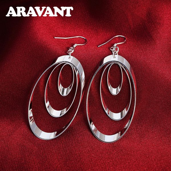 

925 silver three circle drop earrings for women wedding fashion jewelry q1219