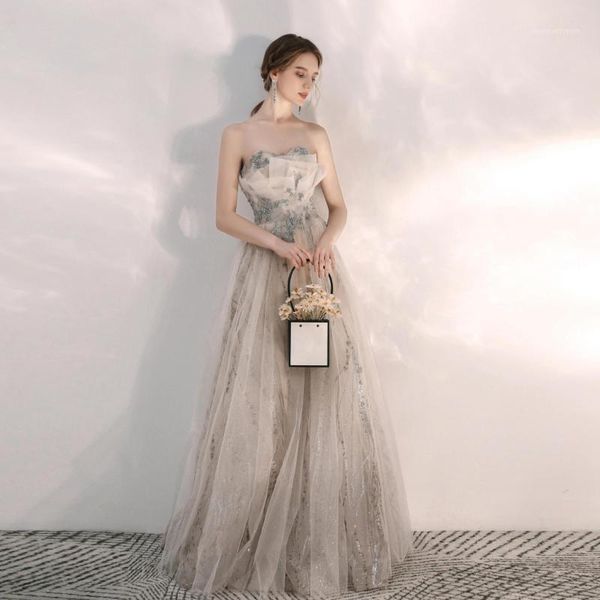 

ethnic clothing banquet evening dress female 2021 host party long skirt temperament thin and noble handmade luxury fairy1, Red