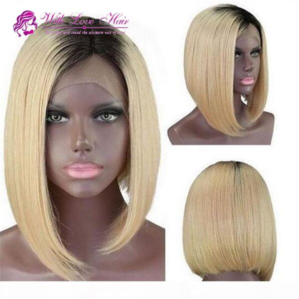 

лучшие и дешевые короткие волнистые блондинку ombre парик шнурка боб стиль glueless перуанский шнурка человеческих волос передний парики omb, Black