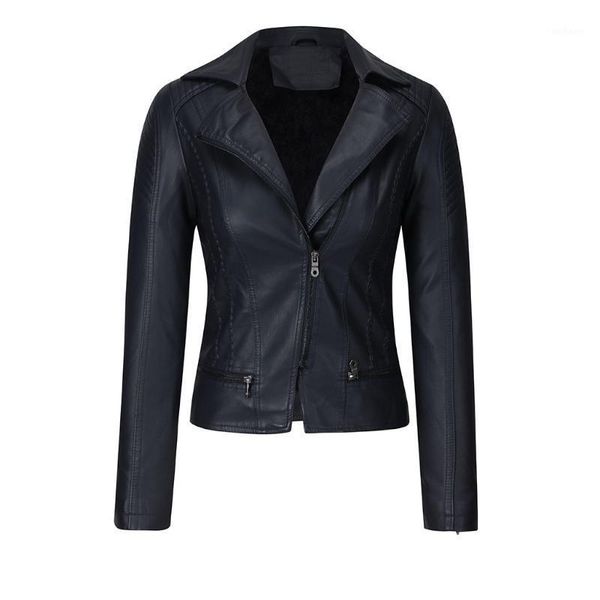 

jaycosin faux leather motobiker zipper jackets women elegant fashion short overcoat turn down collar outwear cool streetwear 1221, Black
