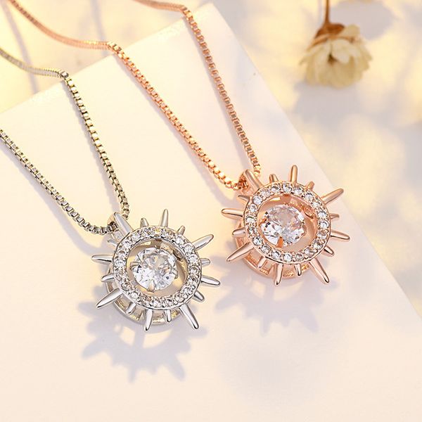 

new imitation sterling silver necklace dancing snowflake smart female diamond sun goddess korean short clavicle chain