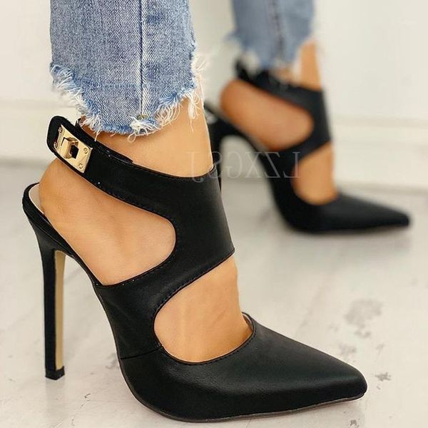 

dress shoes pointed toe women high heels ladies slingbacks pumps summer black stiletto buckle strap sandals zapatos de mujer1