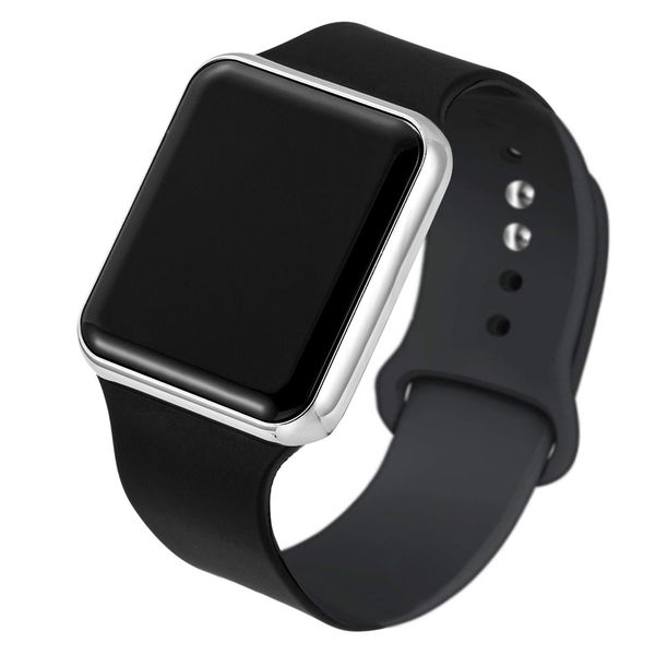 

men sport square led student women digital electronic clock army military bracelet silicone wrist watch hodinky saat, Silver