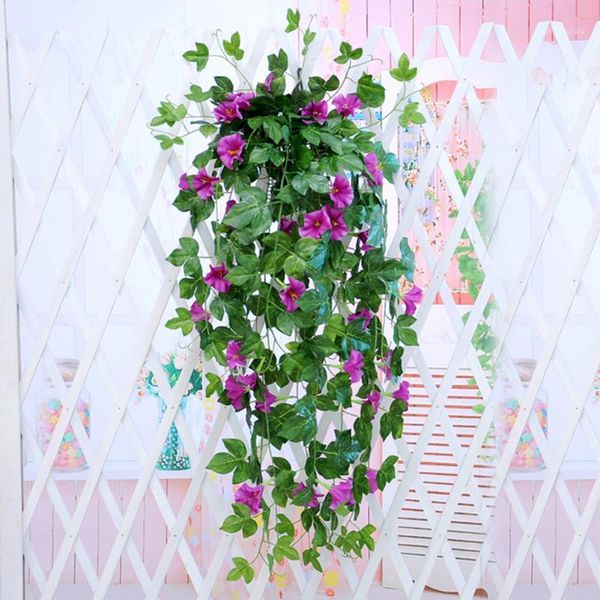 

decorative flowers & wreaths 1pc artificial morning glory vine hanging wall plant garland fake garden fence window greenery leaf plants deco