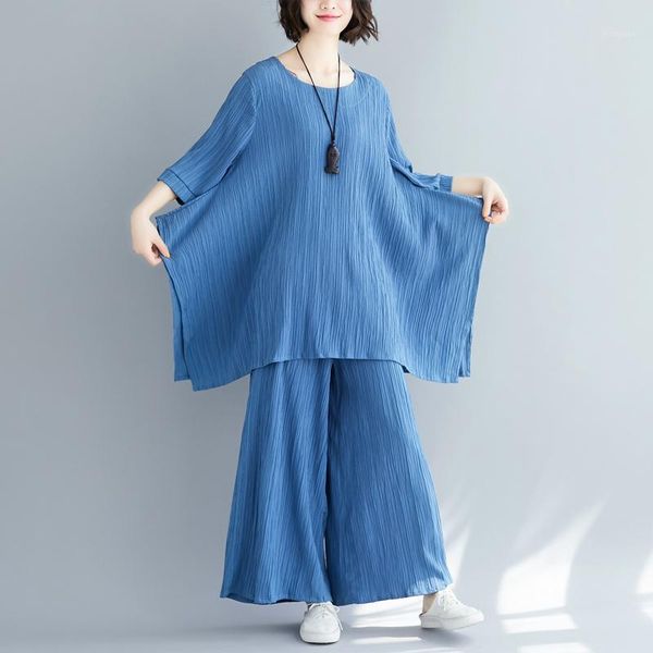 

ewq] 2020 spring summer new arrivals o-neck pullover t-shirt long pants women solid color fashion casual irregular set aw433051, Gray