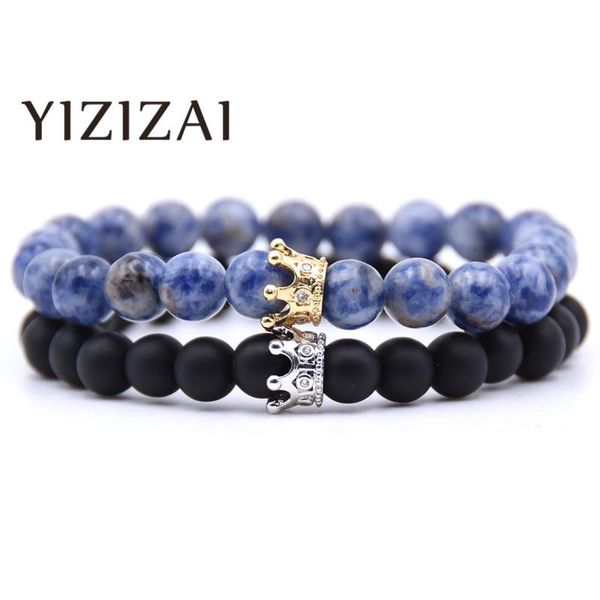 

charm bracelets yizizai fashion cz crown natural stone bracelet men women pulseira masculina feminina bileklik pulseras mujer bijoux armband, Golden;silver