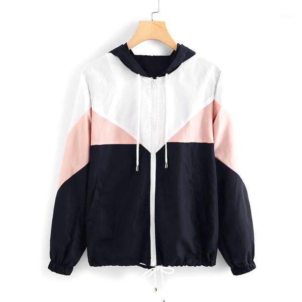 

autumn winter new contrast color irregular clothes hooded jacket coat for women casual fashion ladies outwear coat pink xl1, Black