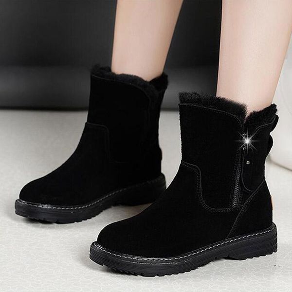 

2020 зимняя обувь женщины largeh снег сапоги замша faux теплый снег обувь side zipper платформа пинетки черный коричневый botas mujer 8523c, Black