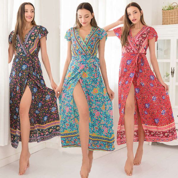 

print spring 2020 spinning bohemian snow v-neck dress, Black;gray