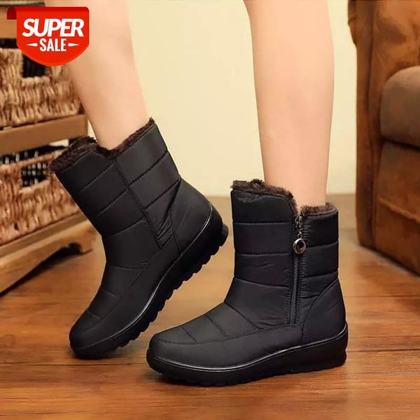 

no-slip fur ankle boots women shoes waterproof side zipper wram plush round toe female snow boots female winter shoes plus size #bi6a, Black