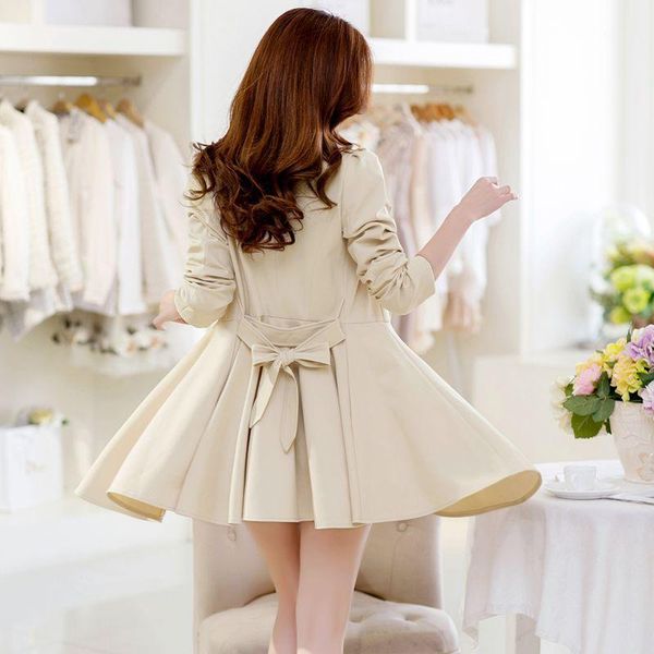 

mujer elegant trench coats spring autumn double-breasted women's large size overcoat slim ruffled bubble sleeve windbreaker z3961, Tan;black