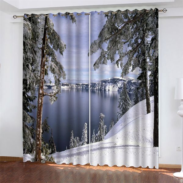 

modern home decoration living room curtains 3d snow scene lake scenery custom curtains