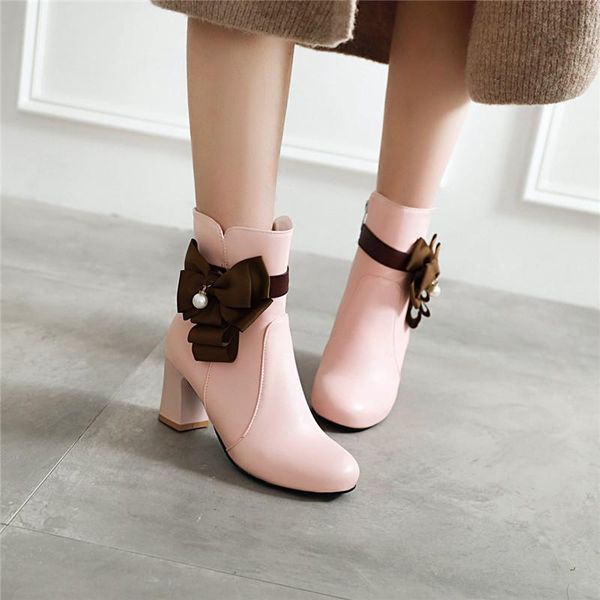 

boots ymechic fashion cute lolita shoes butterfly-knot design high heel bow ankle for women party woman bootie winter shoe 2021, Black