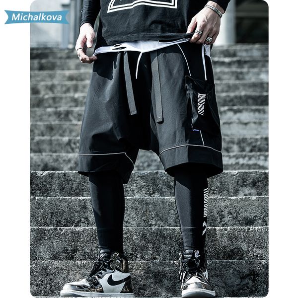 

men's clothing shorts reflective hiphop editing summer tactical knee length male short pants joggers streetwear cargo michalkova q1107, White;black