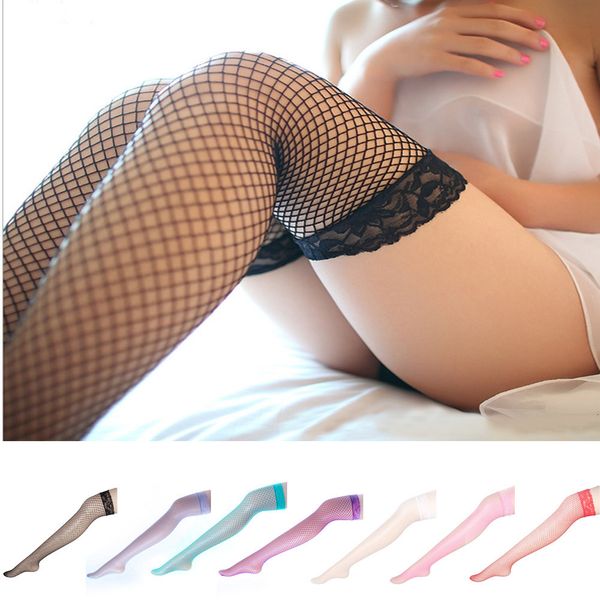

2020 women's long over stocking nylon lace fishnet mesh thigh knee high lingerie stockings, Black;white