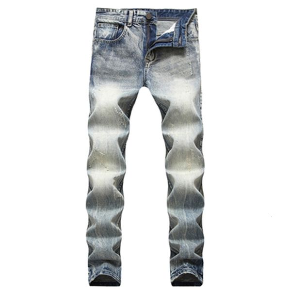 

2021 new spring light blue ripped jeans straight-leg korean men's male slim trousers trend men scratched beggar pants 548y