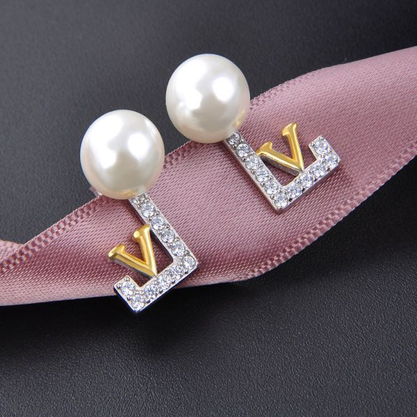 

s925 silver diamond zirconia letter earrings for women girls fashion luxury designer stud earrings jewelry anti allergic, Golden;silver
