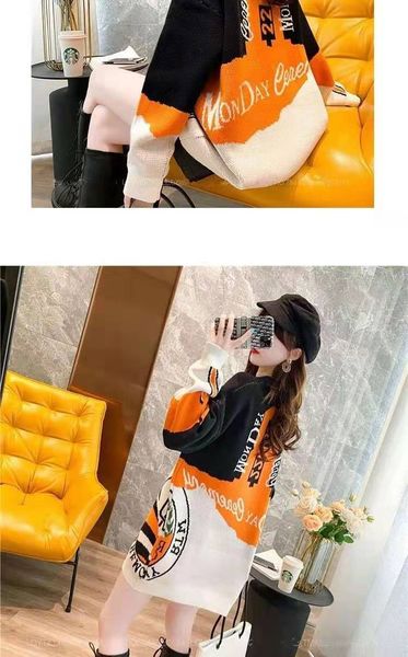 

2020 new fashion autumn clothes new korean version of chic loose round neck pullover sweater women's mid-length net red all-match knitt, White;black