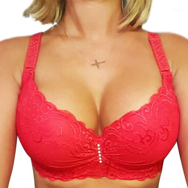 

large size b c d dd e cup lace bras for women underwear lingerie plunge push up bra underwire bralette bh, Red;black