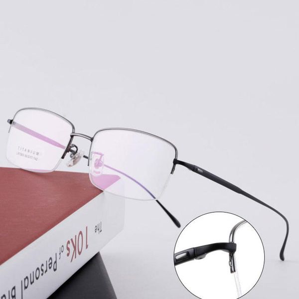 

new arrival eyewear men business style half rim eye glasses pure titanium frame glasses nearsighted spectacles, Black