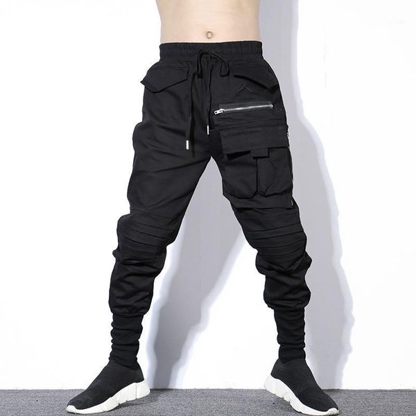 

#1719 autumn winter black pleated pencil harem pants men plus size hiphop pants mens with big pockets zipper korean streetwear1