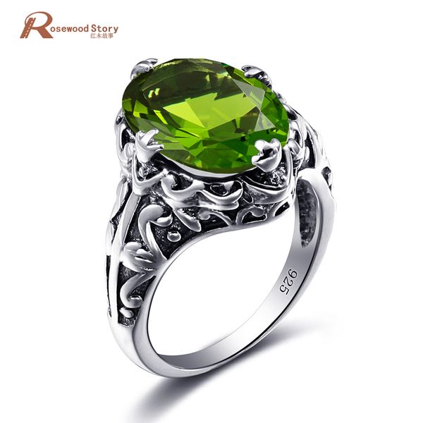 Neue Ankunft Hochzeit Ringe für Frauen Vintage 925 Sterling Silber Schmuck Erstellt Peridot Olive Elegante bague femme de marque