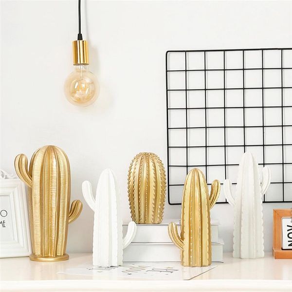 

nordic modern home decor golden white cactus display ornaments figurines statue creative wine cabinet window display props a31