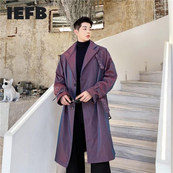 

iefb 2020 autumn new high definition polarized illusion trench coat for men lace up single button loose windbreaker tide 9y47041, Tan;black