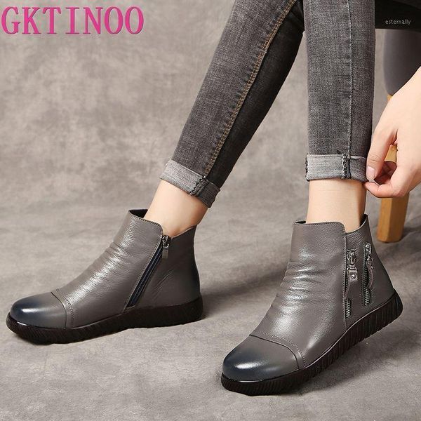 

boots gktinoo genuine leather women plush snow mom shoes designer zipper wedges woman ankle1, Black
