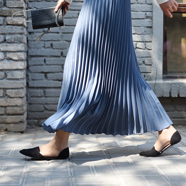 

2021 new spring and summer solid color simple thin skirt plied high waist women's elastic waistband yluz, Black