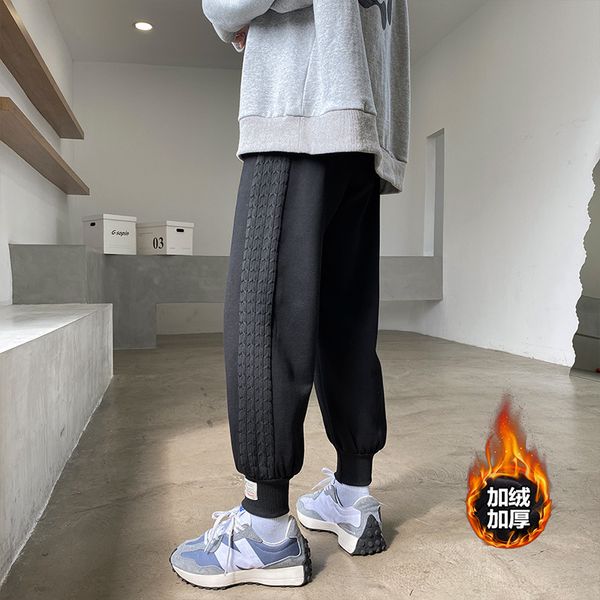 

2021 the new men's winter pants outside corridors thicken sweatpants toh9, Black
