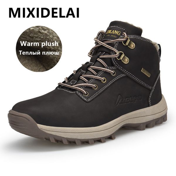 

outdoor fashion leather men boots comfortable men shoes waterproof ankle boots short plush winter warm work shoes big size 3948, Black