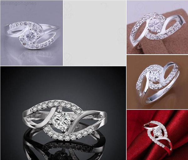 

sterling silver plating women ladies luxury 925 wedding austrian crystal rings party dress zircon jewelry, Slivery;golden