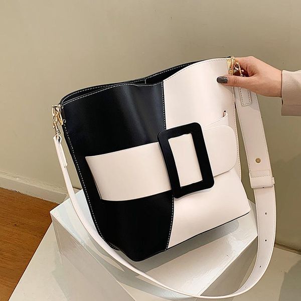 

контрастные цвета bucket bag 2020 новый высокое качество pu кожа женщин сумки конструктора женщин тавра плеча crossbody сумки