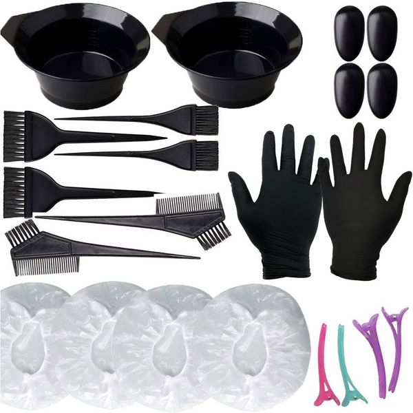 

earmuff latex gloves color mixing dye bowl comb brush styling hair tint tool set shower cap coloful hairclips home salon