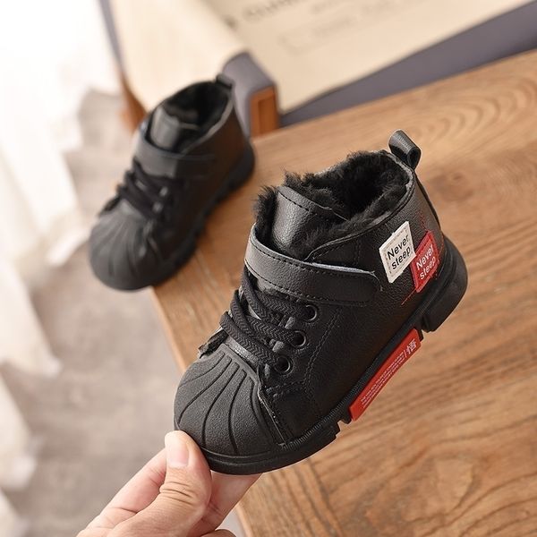 

boys kids baby autumn/winter children high-shoes leather cotton plush velvet girls casual boots waterproof y200104, Black;grey