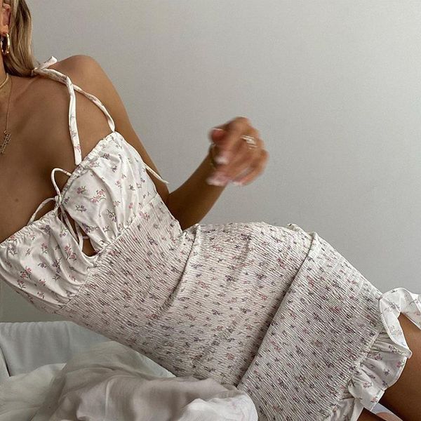 

white floral shirred mini dress summer 2020 women ruffles dress spaghetti straps pleated ruched bodycon dresses, Black;gray