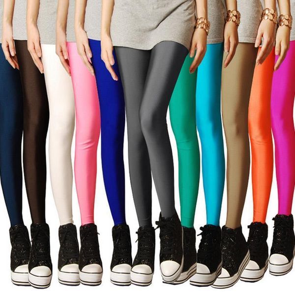 

new women push up slim leggings solid color neon leggings skinny high stretched leggings for female leggins, Black