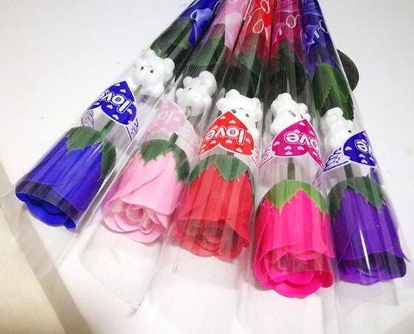 

factory price red simulation roses rose flower cartoon single bear with a heart-shaped sticker valentines mothers day gi